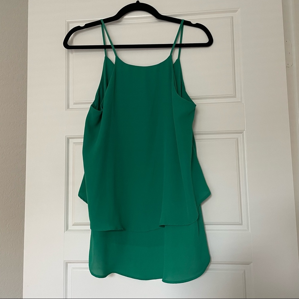 High neck flowy double-layered tank with crisscross detail